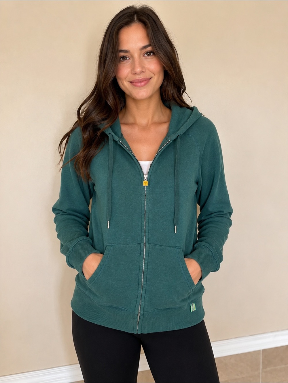 TNA Aritzia Teal Zip-Up Hoodie Women's Large Cozy Fleece Full Zip